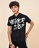 Coolsters by Pantaloons Cotton Half Sleeves Never Stop Text Printed Hooded Tee - Black