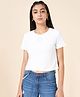 Coolsters by Pantaloons Cotton Half Sleeves Heart Embroidered Tee - White