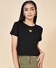 Coolsters by Pantaloons Cotton Spandex Half Sleeves Heart Cut Out Detailed Tee - Black