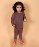 MoMaa Cotton Full Sleeves Striped Thermal Innerwear Set - Brown
