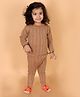 MoMaa Cotton Full Sleeves Striped Thermal Innerwear Set - Tan
