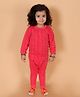 MoMaa Cotton Full Sleeves Striped Thermal Innerwear Set - Red