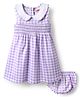 Babyhug Cotton Woven Sleeveless Checks Frock With Smocking Detailing & Bloomer - Purple