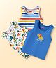 Babyhug 100% Cotton Single Jersey Knit Sleeveless Sando With Striped & Dino Print Pack Of 3 - Blue White & Yellow