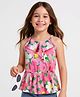 Pine Kids Cotton Knit Sleeveless Top with Floral Print & Frill Detailing - Pink