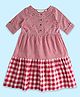 Akkriti by Pantaloons Cotton Half Sleeves Floral Embroidered & Checked Dress - Red