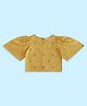 Akkriti by Pantaloons Cotton Half Bell Sleeves Floral Embroidered Top - Mustard