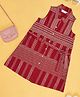 Akkriti by Pantaloons Cotton Flax Sleeveless Abstract Printed Dress With Belt - Red