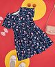 Akkriti by Pantaloons Cotton Flax Half Sleeves Leaves Printed Dress With Belt - Navy Blue