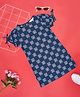 Akkriti by Pantaloons Cotton Flax Half Puffed Sleeves Abstract Printed Dress - Navy Blue
