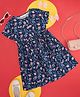 Akkriti by Pantaloons Cotton Fax Half Sleeves Leaves Printed Dress With Belt - Navy Blue