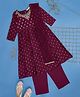 Akkriti by Pantaloons Viscose Rayon Three Fourth Sleeves Floral Embroidered Kurta With Pant & Dupatta Set - Grape Wine