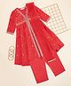 Akkriti by Pantaloons Cotton Three Fourth Sleeves Sequins Embellished Ethnic Designed Kurta With Pant & Dupatta Set - Red