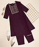 Akkriti by Pantaloons Viscose Rayon Three Fourth Sleeves Floral Embroidered Kurta Pant With Dupatta Set - Wine