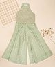 Akkriti by Pantaloons Viscose Rayon Sleeveless Floral Foil Printed Threadwork Embroidered & Sequins Embellished Top & Palazzo Set - Green