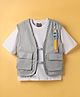 Little Kangaroos Cotton Knit Half Sleeves Solid Color T-Shirt with Jacket - White