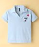 Little Kangaroos Cotton Knit Half Sleeves Polo T-Shirt with Cat Patch -Light Blue
