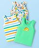Babyhug 100% Cotton Single Jersey Knit Sleeveless Sandos With Striped & Animal Print Pack Of 3 - Green White & Yellow