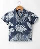 Little Kangaroos Cotton Woven Half Sleeves Shirt With Leaves Print - Blue