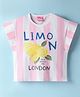 Little Kangaroos Cotton Knit Half Sleeves Striped Top with Lemon Print - Pink