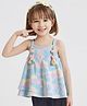 Little Kangaroos Cotton Knit Sleeveless Printed Party Top - Aqua Blue
