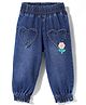 Little Kangaroos Denim Full Length Jeans with Heart Shaped Pocket with Floral Embroidery - Navy Blue