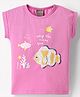 Little Kangaroos Cotton Knit Half Sleeves Top with Sea Life Print & Sequin Detailing - Pink