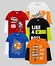 KUCHIPOO Pack Of  5 Full Doctor Sleeves Dinosaur & Typography Printed Tees - Red Blue Black Orange White & Green