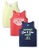 Honeyhap 100% Premium Cotton Spandex Knit Sleeveless Vests With Bio Finish Beach Theme Print & Stripe Design Pack Of 3 - Red Navy Blue & White