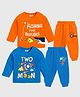 KUCHIPOO Pack Of 2 Full Sleeves Sea Life & Space Theme Printed Coordinating Tees & Joggers Set - Orange & Blue