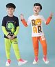 KUCHIPOO Pack Of 2 Full Doctor Sleeves Animals & Space Theme Printed Coordinating Tees & Joggers Set - Black Orange White & Green
