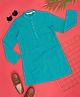 Indus Route by Pantaloons Cotton Full Sleeves Textured Kurta - Teal Blue