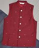 Indus Route by Pantaloons Sleeveless Rhinestones Embroidered Jacket - Red