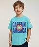 Pine Kids Marvel Single Jersey Knit Half Sleeves Oversize  Drop Shoulder T-Shirt With Avengers-Captain America Graphics And Badge Detailing - Light Blue