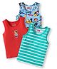 Babyhug 100% Cotton Knit Sleeveless Sandos with Stripes & Bear Print Pack of 3 - Red Blue & Mint Green