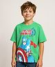Pine Kids Marvel Single Jersey Knit Half Drop Shoulder Sleeves Oversized T-Shirt with Captain America Graphics - Green