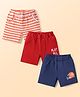 Doodle Poodle 100% Cotton Knit Knee Length Shorts With Rugby Print Pack of 3 - Red Navy Blue & Orange