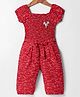 Enfance Half Sleeves Typography Printed Bunny Patch Detailed Smocked Jumpsuit - Red