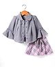Enfance Synthetics Full Bell Sleeves Lace Embellished Top With Solid Camisole & Checked Skirt - Pink