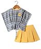 Enfance Synthetics Half Sleeves Abstract Printed & Floral Applique Kaftan Top With Solid Pleated Skirt - Lemon