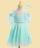 Enfance Cold Shoulder Stone Embellished Shimmered Dress With Headband - Sea Green