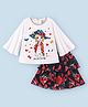 Enfance Synthetics Full Sleeves Girl Printed Top With Layered Skirt - Navy Blue