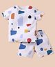 Ollypop Sinker Knit Half Sleeves Co-ords Shorts Night Suit with Cycling Print - White