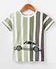 Ollypop Sinker Knit Half Sleeves T-Shirt with Car Print & Stripes - Olive Green