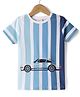 Ollypop Sinker Knit Half Sleeves T-Shirt with Car Print & Stripes - Light Blue