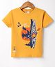 Lazy Bones Sinker Knit Half Sleeves T- Shirt with Kayaking Theme Print - Yellow