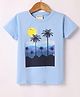 Lazy Bones Sinker Knit Half Sleeves T- Shirt with Beach Theme Print - Light Blue