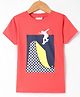 Lazy Bones Sinker Knit Half Sleeves T- Shirt with Skate Board Theme Print - Red