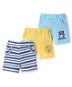 Doodle Poodle 100% Cotton Knit Knee Length Shorts with Stripe & Text Print Pack of 3 - Blue & Light Yellow