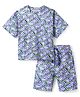Pine Kids Marvel  Single Jersey Knit Half Sleeves Co-Ord  Oversize Drop Shoulder And Shorts Night Suit With Avengers Print - Blue